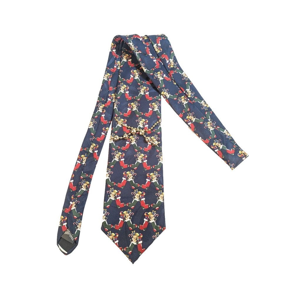 Men's Necktie Holiday Bells Presents Navy Blue Classic Christmas Novelty‎ Tie